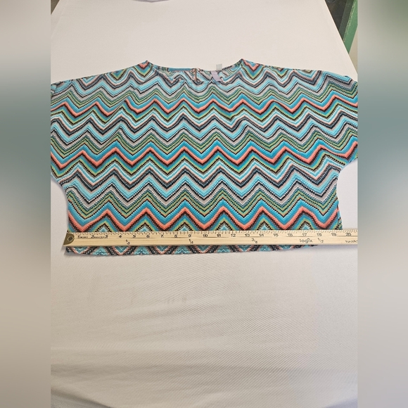 Alya -Women's Size S ,Blue and Orange Chevron Blouse with Relaxed Fit - Picture 5 of 8